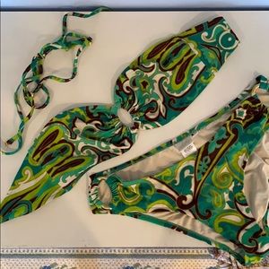 Milly green and white pattern bikini gold hardware